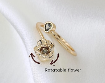 Ring geboortebloem, fidget spinnerring, aangepaste geboortesteenring, roterende bloemenring, sieraden geboortemaand, verjaardagscadeau voor moeder