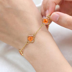 Orange Forget Me Not Bracelet, Resin Real Pressed Flower Jewerly, Forget-Me-Not, Bracelet for Women, Personalized Memorial Gift,Gift for Her