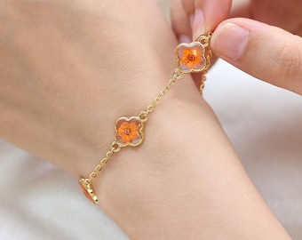 Bracciale arancione "Non ti scordar di me", gioiello in resina con fiori pressati veri, "Non ti scordar di me", braccialetto per donna, regalo commemorativo personalizzato, regalo per lei