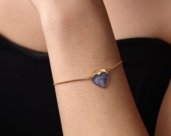 Personalized Forget Me Not Flower Bracelet, Engraved Name Bracelet, Colorful Resin Flower Bracelet, Teacher Gift, Back to School Gift