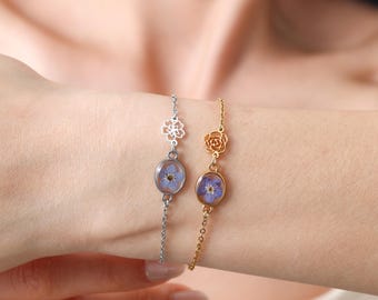 Custom Birth Flower Bracelet, Hollow Floral Bracelet, Real Dried Flower Resin Jewelry for Women, Unique Birth Month Jewelry Gift