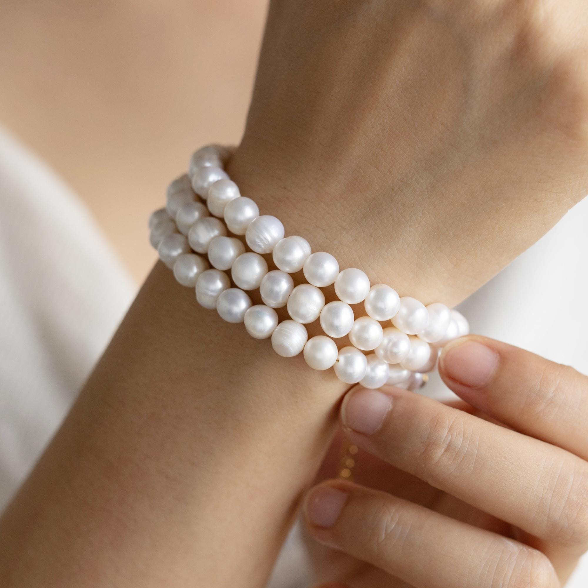 3層本淡水真珠ブレスレット、ブライダルブレスレット、ウェディング