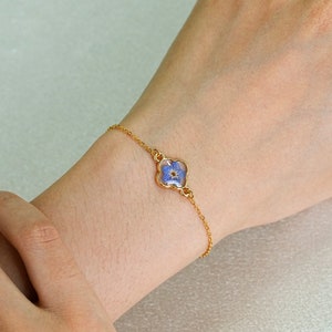 Pressed Blue Flower Petal Bracelet, Forget Me Not Flower Bracelet for Women, Bridesmaid Gifts, Forget-Me-Not, Resin Jewerly, Gift for Her