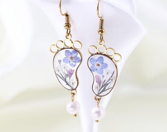 Forget Me Not Footprint Earrings, Miscarriage Gift for Mom, Pregnancy Loss Remembrance Jewelry, Baby Loss Sympathy Gift, Pearl Earrings