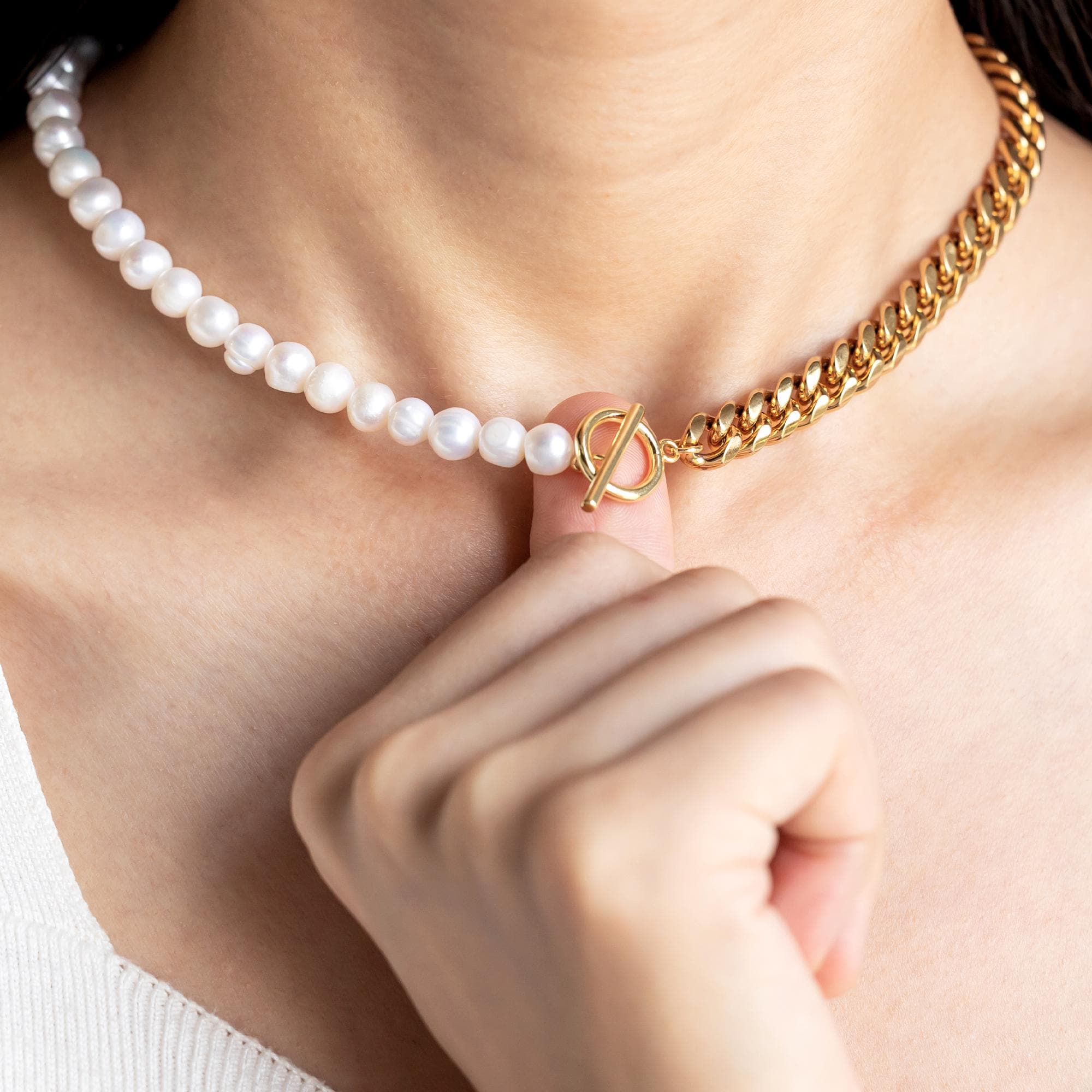 Half Pearl Half Gold Chain Bracelet - Etsy