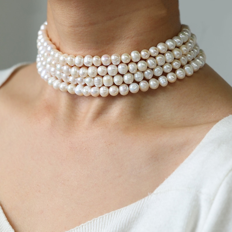 Bridal Choker, 4 Layered Pearl Choker, Real Freshwater Pearl Choker Necklace, Wedding Necklace, Wedding Jewelry, Bridal Gifts, Gift for Her
