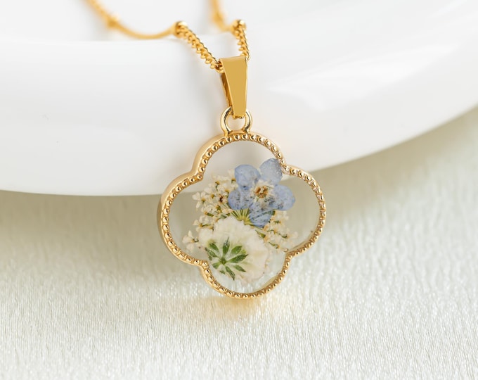 Forget Me Not Memorial Necklace, Baby’s Breath Pressed Flower Necklace for Women, Miscarriage Gift, Infant Loss Gift, Miscarriage Memorial
