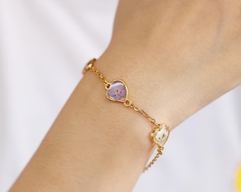 Bracciale Cuore Non ti scordar di me, Fiore pressato reale in resina personalizzata, Bracciale respiro del bambino, Regalo di aborto spontaneo, Regalo di perdita del bambino, Regalo per lei