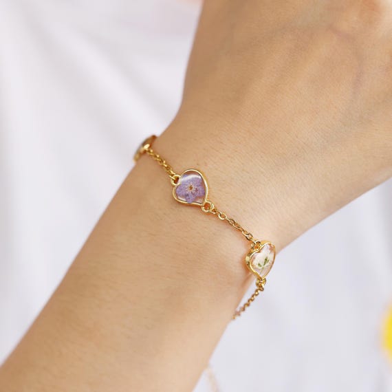 Heart Forget Me Not Bracelet, Custom Resin Real Pressed Flower, Baby's Breath Bracelet, Miscarriage Gift, Loss of Child Gift, Gift for Her