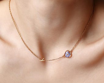 Forget Me Not Initial Necklace, Heart Flower Necklace, Personalized Letter Necklace, Teacher Gift, Best Friend Gift, Real Flower Jewelry