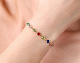 Colorful Birthstone Bracelet, Lucky Gift, Crystal Bracelet, Gemstone Bracelet, Colorful Stone Bracelet, Everyday Jewelry, Gift for Her