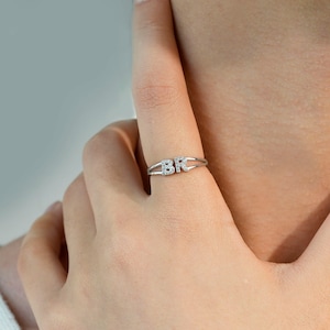 Anillo inicial de diamante personalizado, anillos de letras dúo, joyas personalizadas, anillos de pareja, regalo para esposa, regalos para novia, regalo para ella