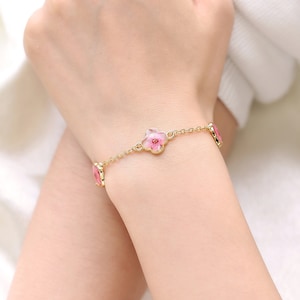 Pink Forget Me Not Bracelet, Resin Real Pressed Flower Jewerly, Forget-Me-Not, Bracelet for Women, Personalized Memorial Gift, Gift for Her