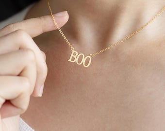 BOO Necklace, Custom Gold Necklace in 925 Sterling Silver, Boo Halloween Necklace, Letters Jewelry, Holiday Halloween Gift, Gift for Her