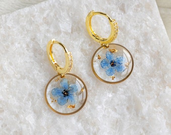 Forget Me Not Hoop Earrings, Forget Me Not Earrings, Real Flower Resin Earring, Handmade Gift, Bridesmaid Gift, Gift for Women, Gift for Her