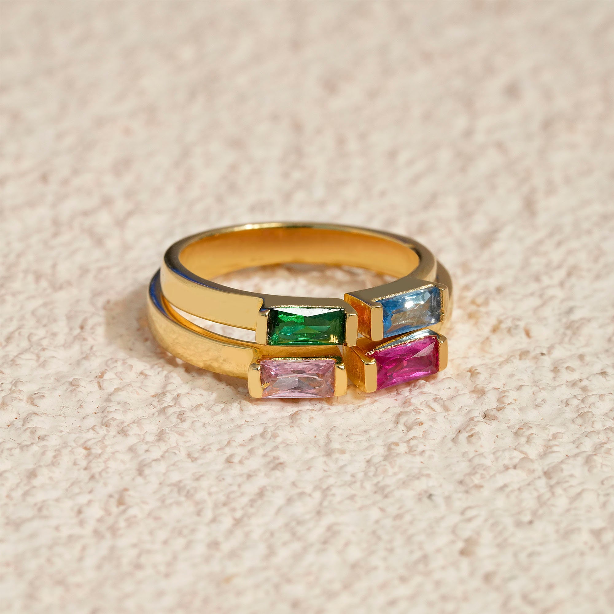 Personalized Birthstone Ring, Family Double Birthstone Rings, Birthday ...