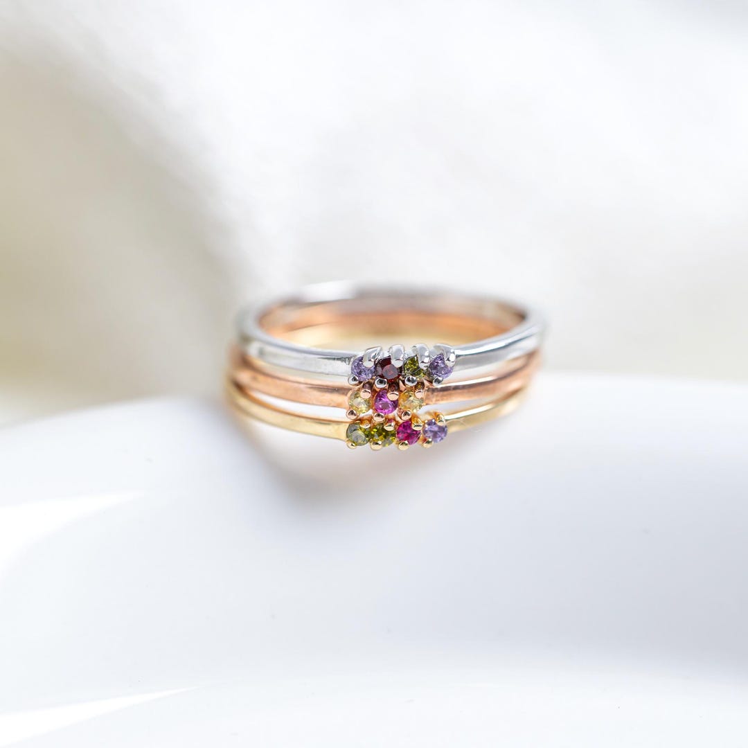 Sterling Silver Personalized Birthstone Ring, Tiny Stackable Ring ...