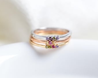 Sterling Silver Personalized Birthstone Ring, Tiny Stackable Ring, Family Birthstone Rings Gift, Gemstone Ring, Gold Ring, Birthday Gift