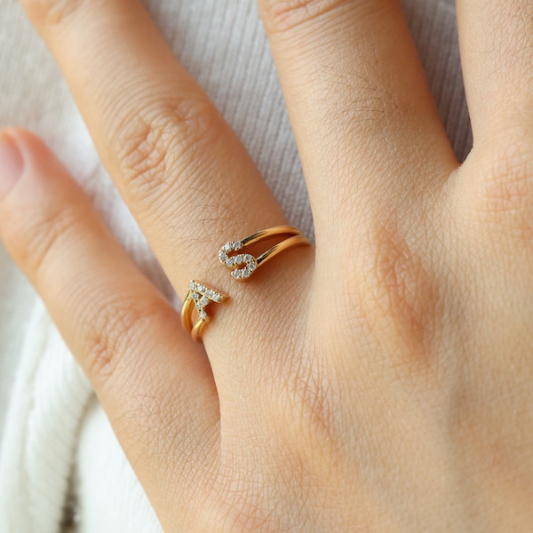Personalized Duo Initial Ring, Diamond Letter Rings, Personalized Jewelry, Couple Rings, Gift for Mom, Gift for Her, Gifts for Girlfriend