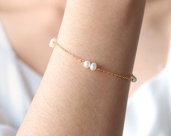 Pulsera de perlas de agua dulce, pulsera para mujer, joyería nupcial, pulsera de boda, regalo de dama de honor, regalo para esposa, perla real, regalo para ella