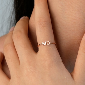 Anillo inicial personalizado, Anillo de letra dúo, Joyería inicial personalizada, Anillos de pareja, Regalo conmemorativo de boda, Regalo para esposa, Regalo para ella