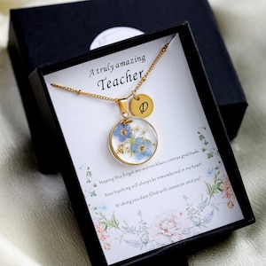 To My Best Teacher, Personalized Teacher Gift, Forget Me Not Initial Necklace, A Truly Amazing Teacher, Gift for Teachers, Gift for Her