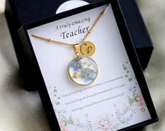 To My Best Teacher, Personalized Teacher Gift, Forget Me Not Initial Necklace, A Truly Amazing Teacher, Gift for Teachers, Gift for Her