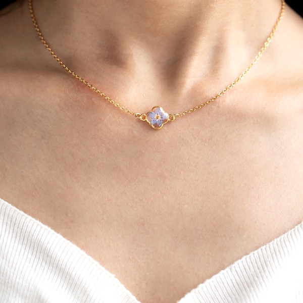 Forget Me Not Necklace, Pressed Flower Resin Necklace, Memorial Gift, Sympathy Jewelry, Dainty Remembrance Gift for Her