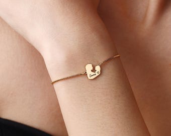 Personalized Mother and Child Silhouette Bracelet, Custom Name Engraved Slider Bracelet, New Mom Gift, Gift for Mom