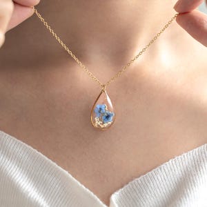 Vergeet-mij-nietje-ketting, vergeet-mij-nietje, ketting voor vrouwen, hars geperste bloemsieraden, miskraamcadeau, cadeau zwangerschapsverlies, cadeau voor haar