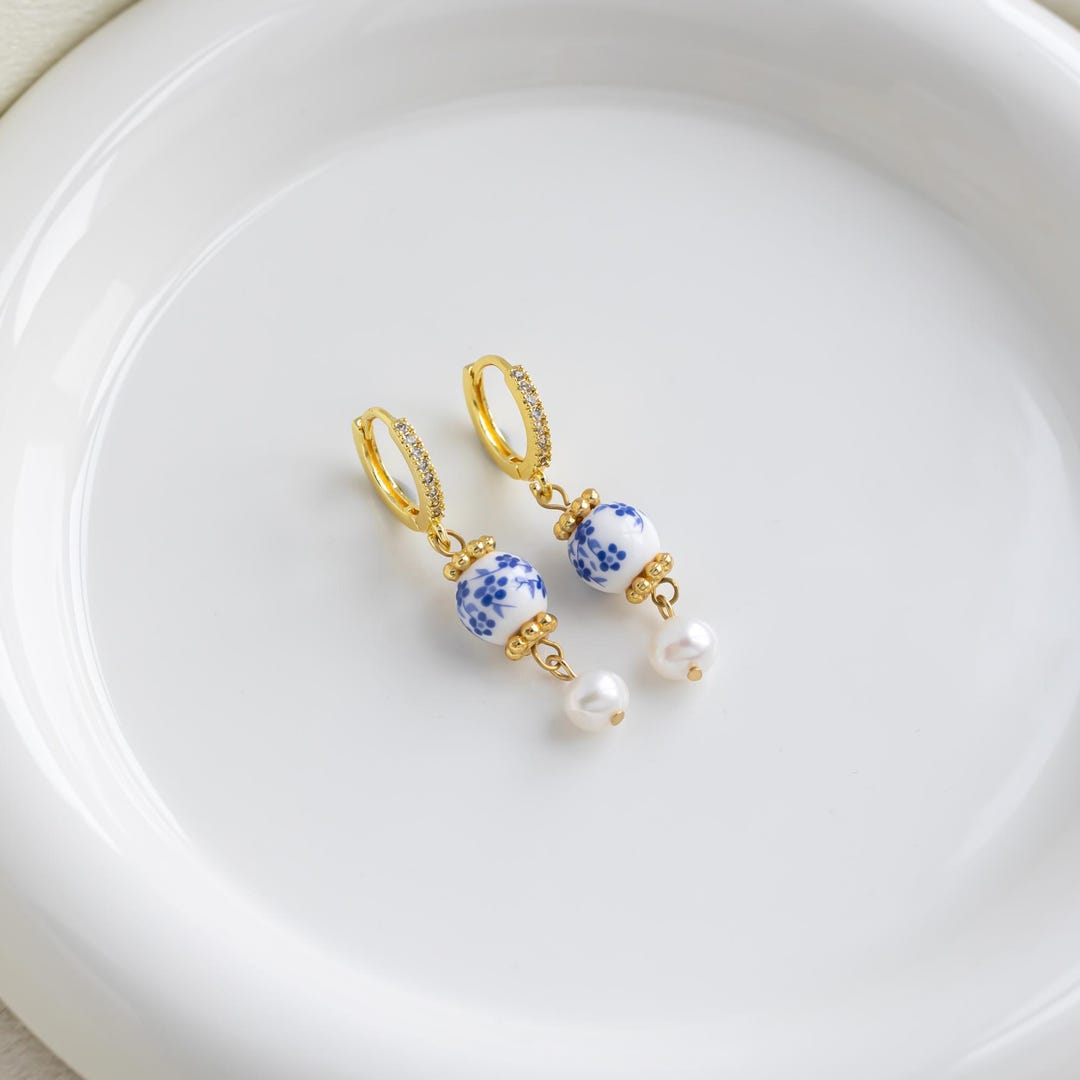 Beautiful White and Dark Blue Color Earrings for Special Occasion main image 1
