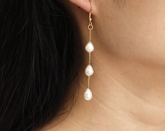 Long Tassel Pearl Earring, Freshwater Pearls Earring, Wedding Jewelry, Bridal Earrings, Natural Pearl Jewelry, Bridesmaid Gift, Gift for Her
