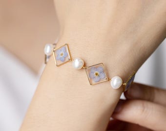 Bracciale Non ti scordar di me, gioiello in resina con veri fiori pressati, regalo per aborto spontaneo, regalo commemorativo, Non ti scordar di me, braccialetto per donna, regalo per lei