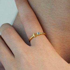 Anillo de piedra de nacimiento inicial personalizado, anillos de letras, regalo de fiesta de bodas, regalos de dama de honor, regalo de cumpleaños, regalo de parejas, regalo para ella