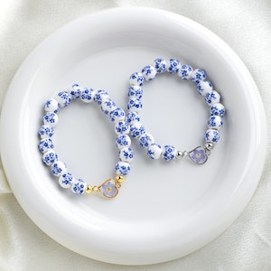 Forget Me Not Bracelet, Personalized Blue White Porcelain Bracelet, Real Pressed Flower Jewerly, Birthday Gift, Bridesmaid Gift,Gift for Her