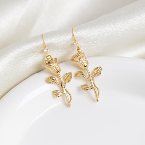 Gold Rose Earrings, Vintage Rose Flower Earrings for Women, Gifts for Lovers, Bridesmaid Gifts, Christmas Gift, Gift for Wife, Gift for Her