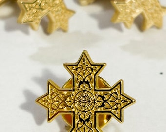 Conjunto de gemelos y alfiler de solapa con cruz ortodoxa copta, joyería
