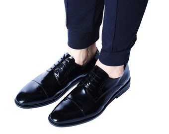 Classic Style Shoe, Leather Dress Suit Men Shoe, Black Patent Dress Shoe, Real Leather Man Footwear, Shiny Man Shoes, Trend Fashion Footwear