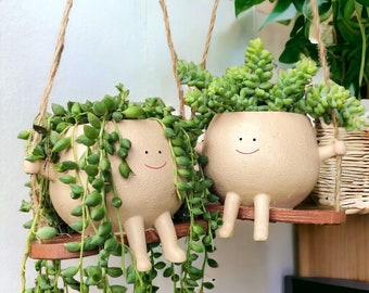 Happy Face Planter Ceramic Plant Pot Cozy Plant Pot Flower pot Holder Beige Figurine Plant Lovers Gift Home Decor Head Plante Cozy Planter