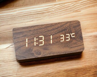 Reloj despertador de madera Reloj LED Reloj digital Reloj de madera Reloj de noche Reloj de mesa Decoración del hogar Alarma digital Reloj despertador de cabecera Regalo para el hogar