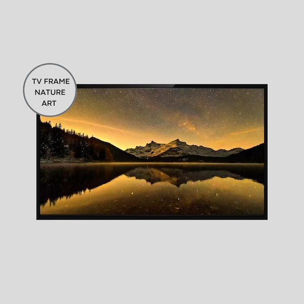 TV Frame Mountain Reflection Lake Night Sky Digital Art | Widescreen Nature Ambiance | Smart TV Background | Instant Download Home Accent