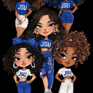 Jackson State ZPB Soror Clipart Bundle Png | Zeta Phi Beta Inspired Png | Blue White Sorority Clipart | Black Girl HBCU Png | DTF Design