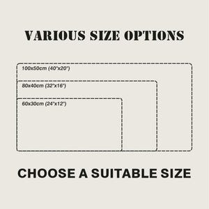May include: A beige graphic with the text "VARIOUS SIZE OPTIONS" at the top and "CHOOSE A SUITABLE SIZE" at the bottom. Three dashed-line rectangles are displayed, with size options: 40"x20", 32"x16", and 24"x12".