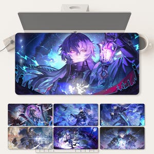 Alfombrilla de ratón grande para juegos Genshin Impact Flins, tapete de escritorio estilo anime, alfombrilla de teclado extendida para jugadores y fans