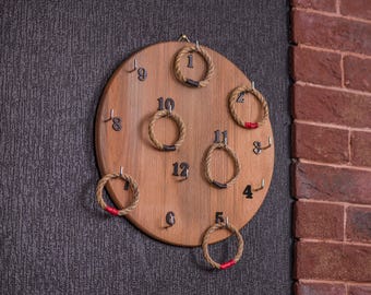 Juego de lanzamiento de aros grandes. Juegos de pared. Juguetes de madera para el jardín. Juego de gancho y aro.