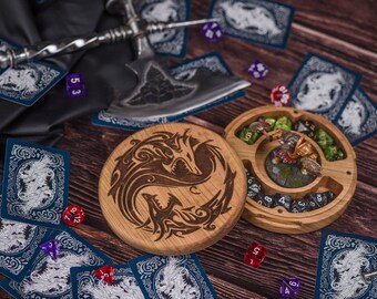 Dice box Dungeons Dragons/Dice vault box Round Ying Yang Dragon /Tabletop Game storage game wood/Dungeons Box/D&D/Tablet DnD Gift/