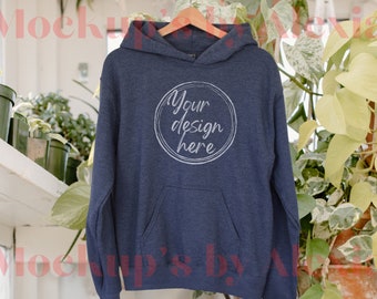 Heather Navy, Gildan 18500 front and back mockup, hanging hoodie mockup, 18500 Gildan heavy blend lifestyle mockup, 18500 sweatshirt mockup