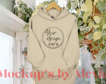 Sand, Gildan 18500 front and back mockup, hanging Gildan hoodie mockup, 18500 Gildan heavy blend lifestyle mockup, 18500 sweatshirt mock-up