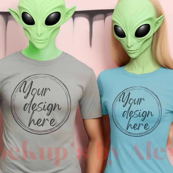 Couple Model Mockups, Bella Canvas Black 3001 Couple Mockup, Alien T-shirt Mockup, Men and Women Shirt Mockups, Model Mockup Shirt