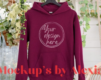 Maroon, Gildan 18500 front and back mockup, hanging Gildan hoodie mockup, 18500 Gildan heavy blend lifestyle mockup, 18500 sweatshirt mockup